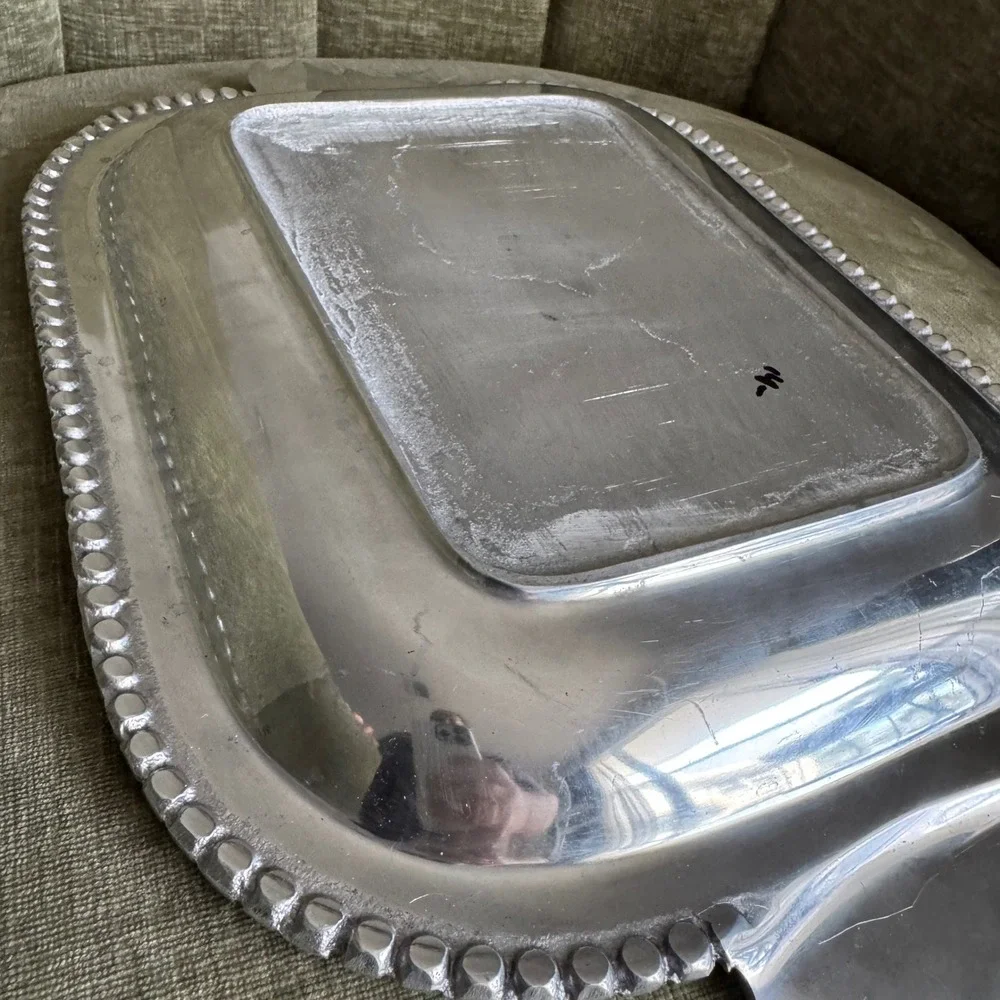 Pewter Christmas Tree Serving Tray 16 x 11 Silver Heavy Holiday Serving Platter
